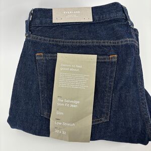 Everlane The Selvedge Slim Fit Jean Mens 33x32 Indigo Rinse NEW Organic Cotton